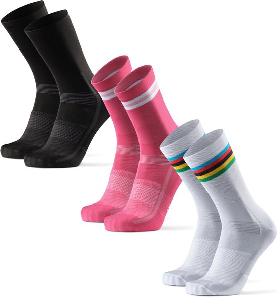 DANISH ENDURANCE Crew Chaussettes de cyclisme Femme et Homme - Respirantes - VTT & Cyclisme - 3 paires - Zwart Rose Wit - Taille 39-42