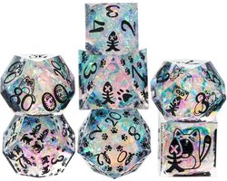 Lapi Toys - Dungeons and Dragons dobbelstenen - DnD Dice - Polydice - Dobbelstenen Dungeons Dragons - D&D dobbelstenen - DnD Dice Set - 1 set (7 stuks) - Met katten - Sharp Edge - Resin - Transparant - Blauw