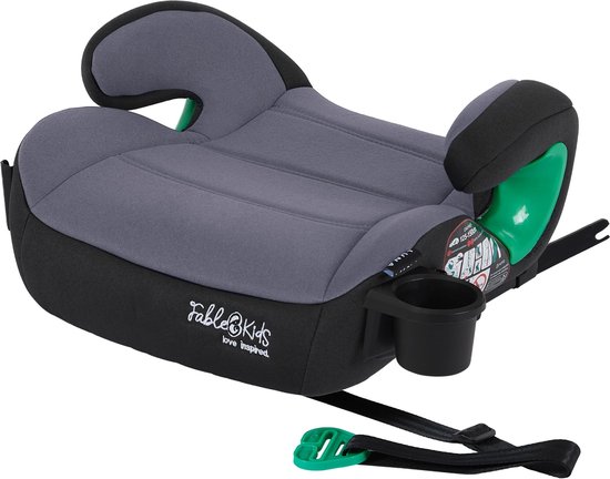 FableKids Isofix Zitverhoger, 3-punts veiligheidsgordel, kinderzitverhoging tot 5 jaar, autostoel voor kinderen, 125-150 cm, met bekerhouder, ECE R129/03, grijs