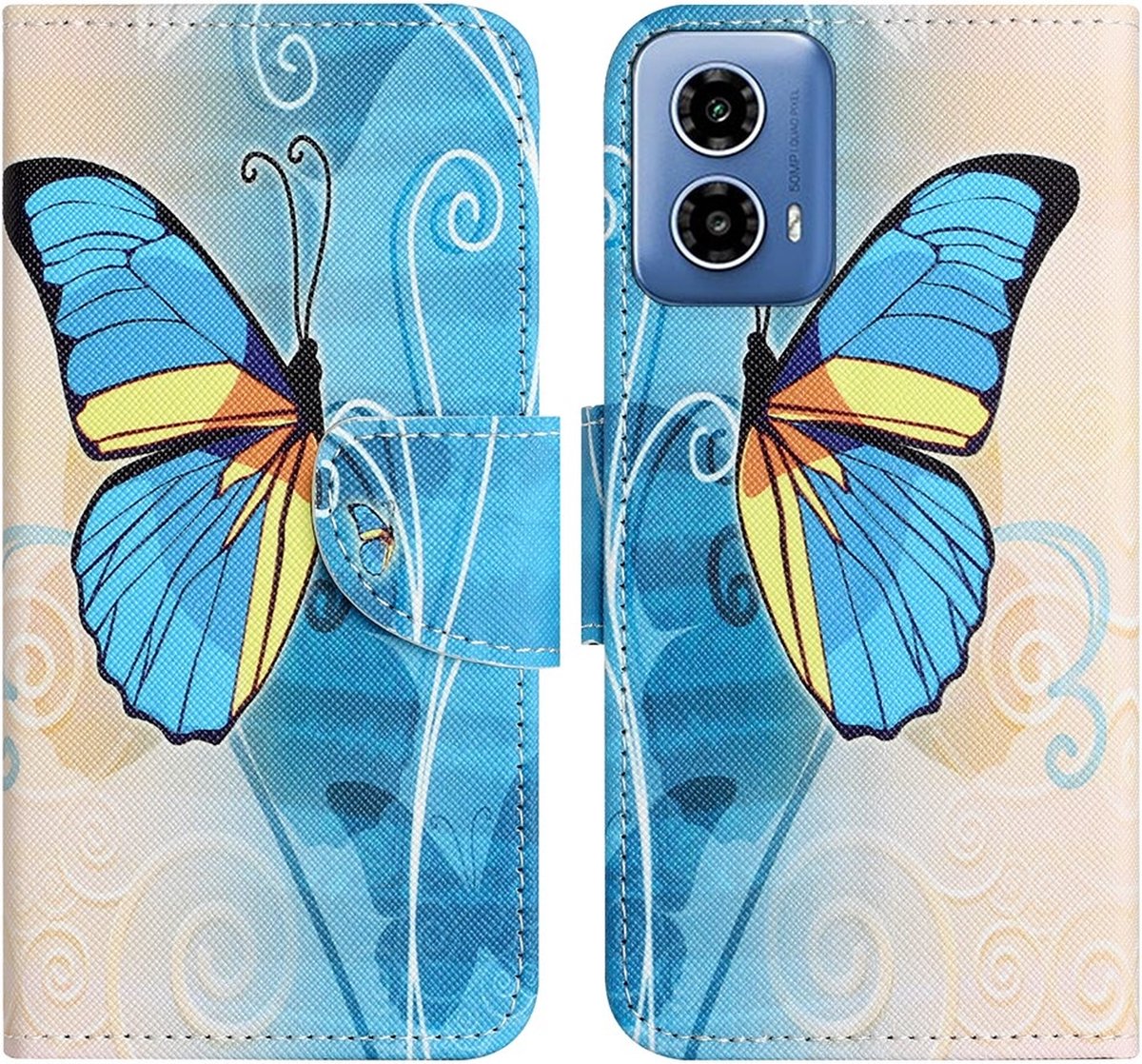 Coverup Hoesje - Geschikt voor Motorola Moto G35 Hoesje - Coverup Book Case - Blauwe Vlinder