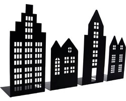 UNUS® Huizen decoratieve 4-delig metaal lichtjeshuis huizenrij huis silhouet zwart