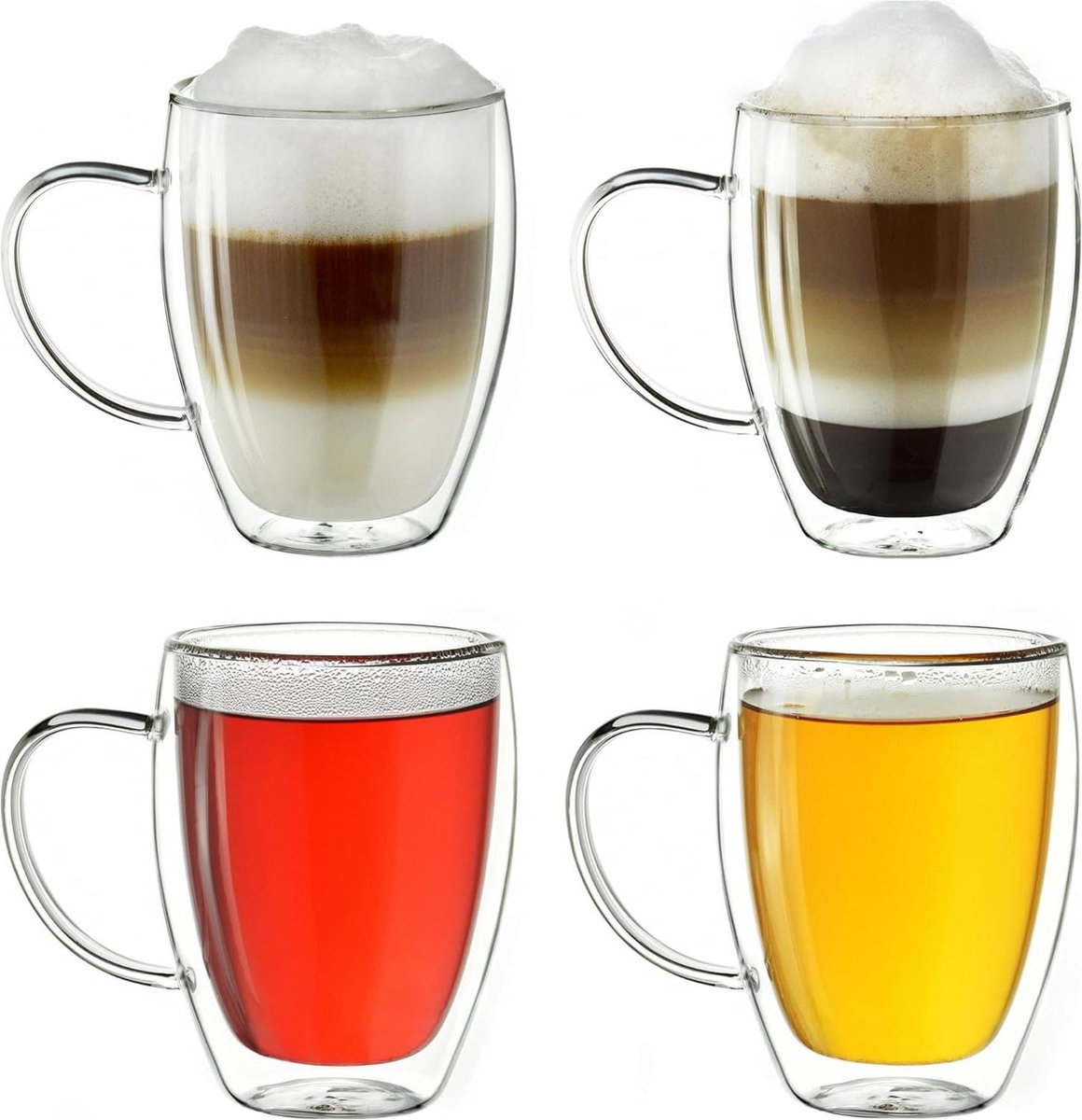 Dubbelwandig thermisch glas met handvat Groot 4 x 400 ml van borosilicaatglas dubbelwandige theeglazen
