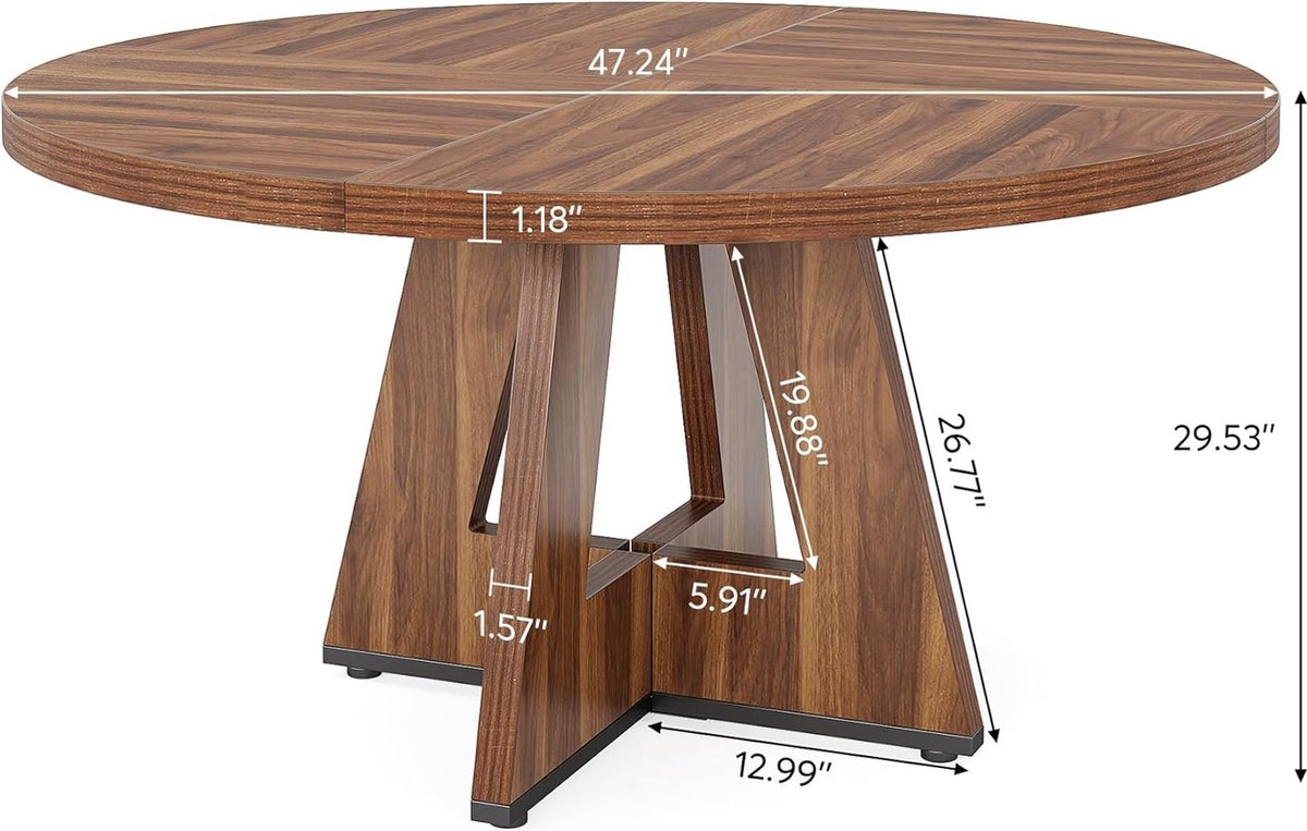 Tribesigns Ronde Eettafel 120 cm, Keukentafel Esthetiek voor 4 Personen, Rustiek Bruin Houten Bovenkant en Poten, Eetkamer & Keukentafel (Zwart