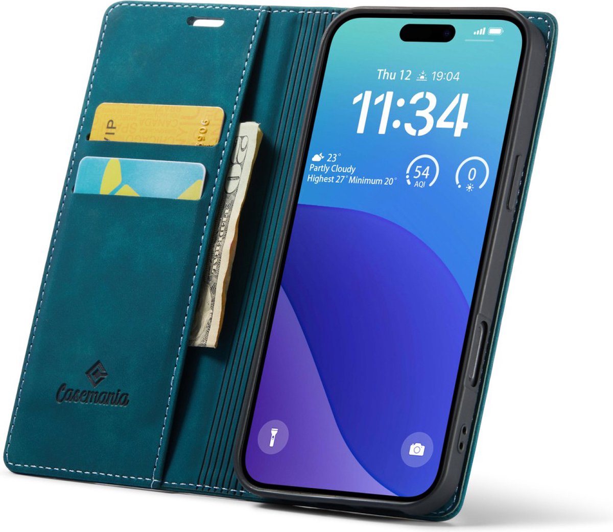CaseMania Bookcase hoesje geschikt voor iPhone 16 Pro - Effen Groen - Kunstleer