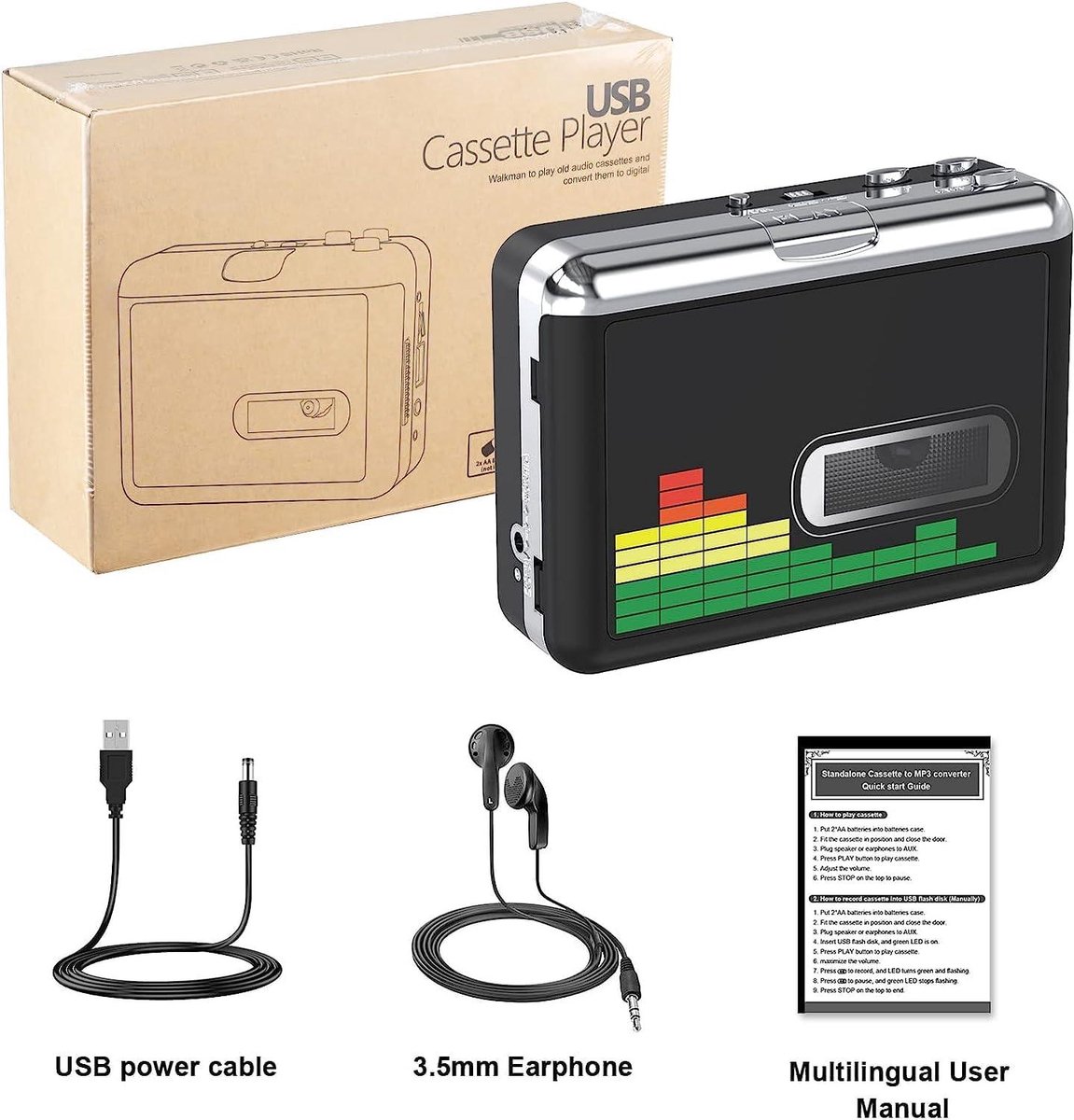 Mini Disc Recorder Draagbare Cassettespeler – Zet Je Oude Tapes Om Naar MP3, Plug & Play Via USB, Inclusief Software Voor Computer Tape Recorder