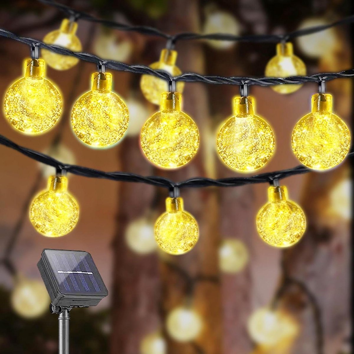 Lichtsnoer op zonne-energie voor buiten - Tuin Solar-kettinglicht kristallen bollen - 20 leds 5 m IP44 8 modi lichtketting - Binnen en buiten - Tuin Terras Balkon Bruiloft lampionnen voor buiten