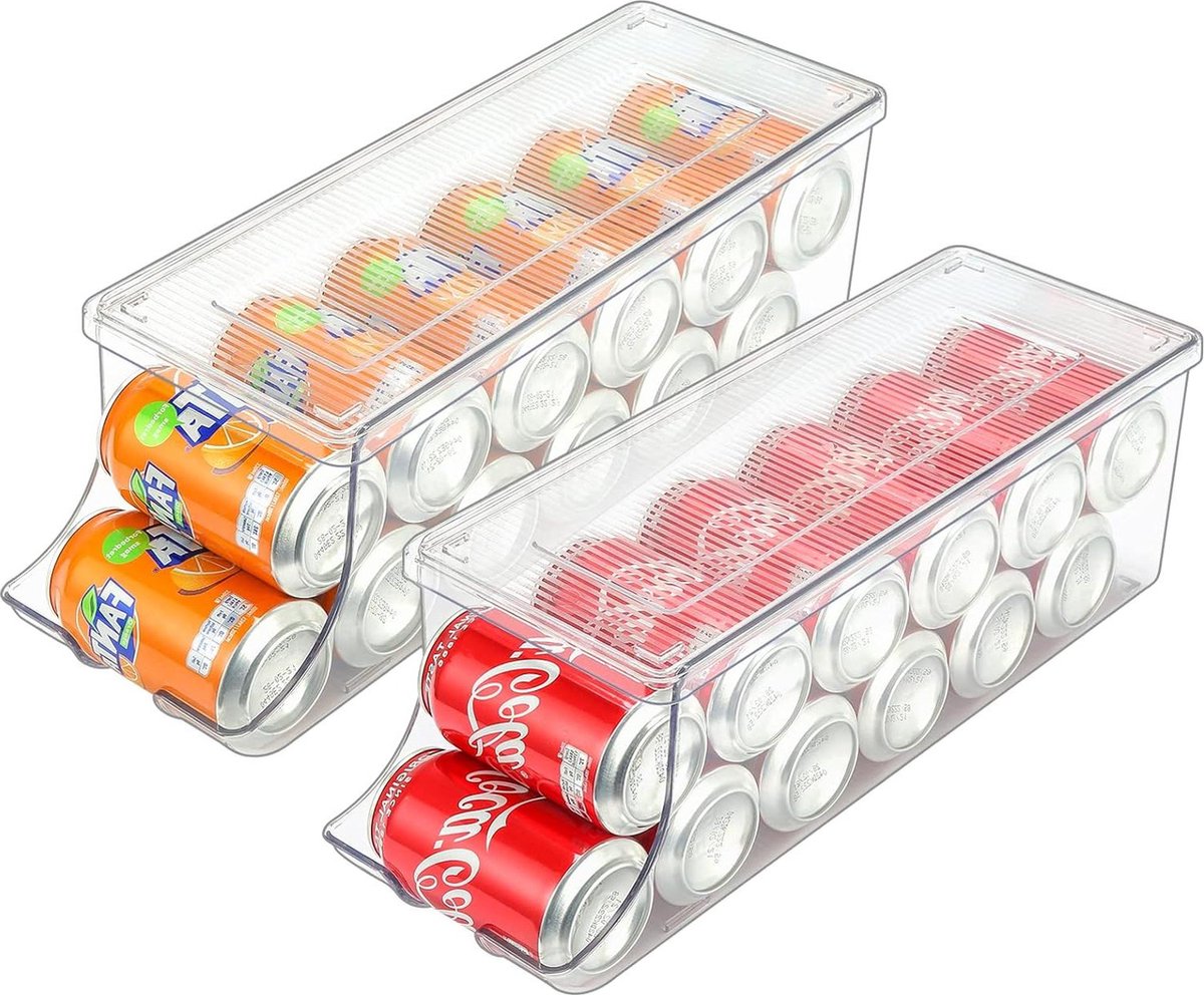 Soda Can Organizer Dispenser voor Koelkast Clear Plastic Ingeblikt Voedsel Houder Pop Drank Container met Deksel voor Diepvries Rack Pantry Kast Keuken Opbergbak Standaard