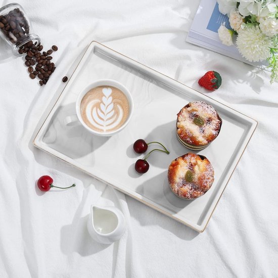 Ceramic Vanity Tray Marble Finish Rectangle Decorative Tray Bathroom