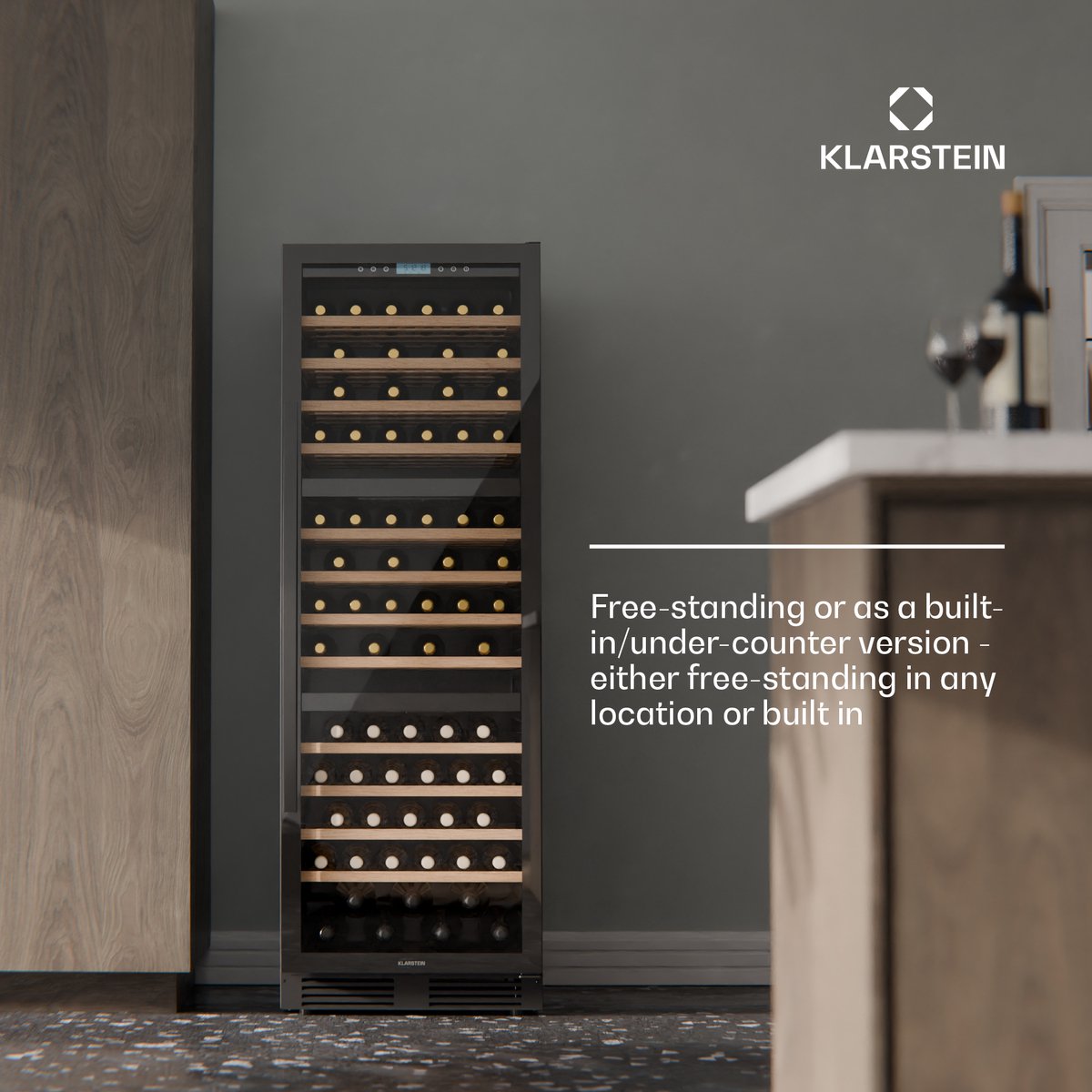 Klarstein Wijnkoeler Vinovilla Trio – 143 flessen, 3 zones, 5–20 °C, LED-verlichting, UV-bescherming, vrijstaand, klimaatkast voor wijn - Wijnkoelkast - 143 Flessen - voor Wijnliefhebber voor Bar - Touch Stil Houten Schappen Compressor - Wit van Klarstein