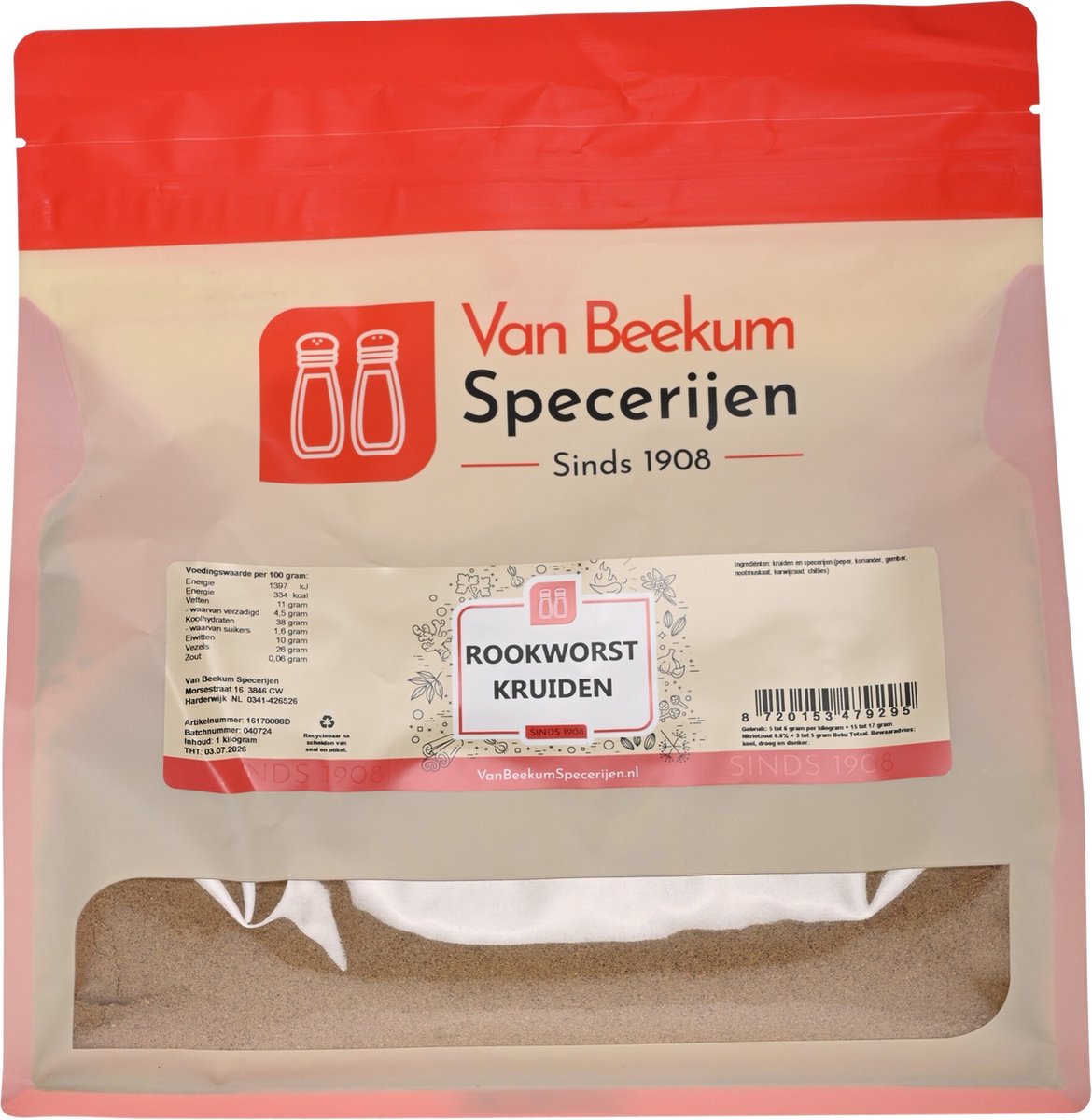 Goedkoopste Van Beekum Specerijen - Rookworst Kruiden - 1 KG (hersluitbare stazak