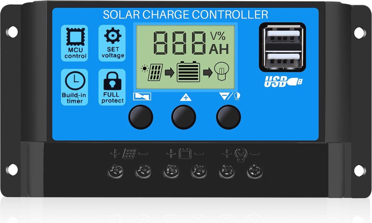 Zonne-energie Laadregelaar 30 A met Dubbele USB-poort en LCD-display voor Accuverlichting