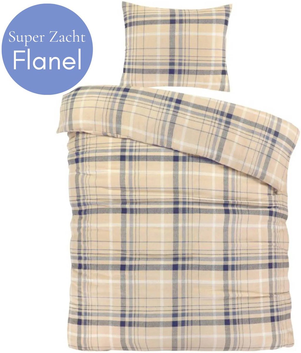 Droomtextiel Flanel Dekbedovertrek Solden Beige - 140x200/220 cm - Super Zacht