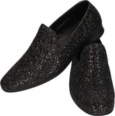 Zwarte glitter disco instap schoenen voor heren - Verkleed/carnaval schoenen - Verkleedaccessoires 42