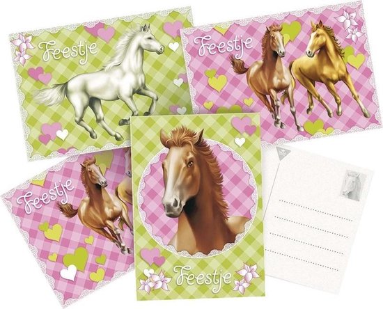 12x Paarden themafeest uitnodigingen/kaarten - Paarden kinderfeestje versieringen/decoraties