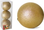 3x stuks kerstballen goud glitters kunststof diameter 10 cm - Kerstboom versiering