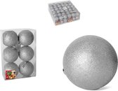 Gerim Kerstballen - 6 stuks - zilver - kunststof - glitters - D4 cm