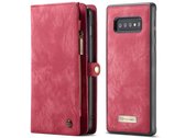 Samsung Galaxy S10 Bookcase hoesje - CaseMe - Effen Rood - Leer - Portemonnee met 11 Vakjes voor Pasjes en Ritsvak