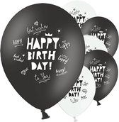 Ballonnen Happy Birthday Zwart Wit - 6 stuks