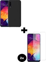 Hoesje Geschikt voor Samsung Galaxy A50 Hoesje Siliconen Case Hoes Met 2x Screenprotector - Hoes Geschikt voor Samsung A50 Hoes Cover Case - Zwart.