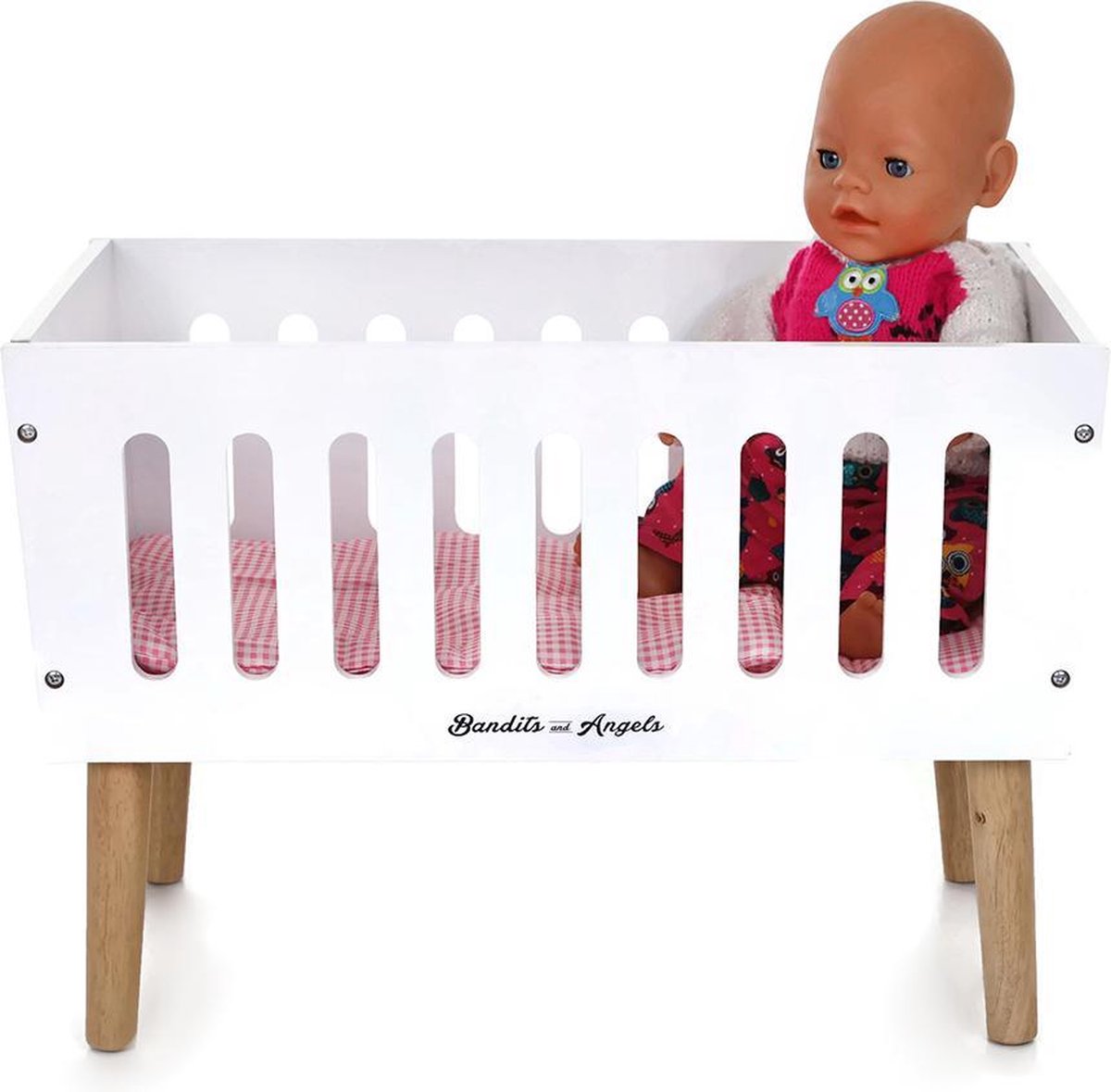 Bandits & Angels Houten Poppenbedje Sweet Dreams Wit - Poppenbed Hout - Geschikt voor Pop tot 46 cm - Inclusief Dekentje - Poppen Bed - Poppen Meubel — afbeelding 2