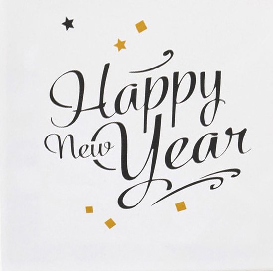 TGFIX 40 stuks nieuwjaarsservetten Happy New Year servetten met zwart & goud belettering oudejaarsavond papieren servetten tissue voor oudejaarsavond decoratie tafeldecoratie (33 x 33 cm