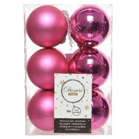 24x Fuchsia roze kunststof kerstballen 6 cm Mat/glans Onbreekbare