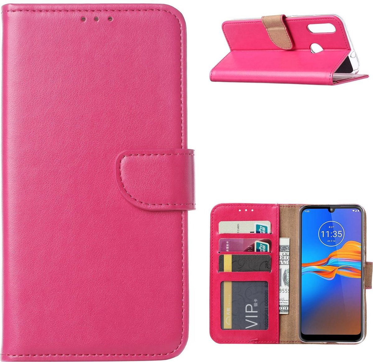 Motorola Moto E6 Plus Hoesje Roze met Pasjeshouder