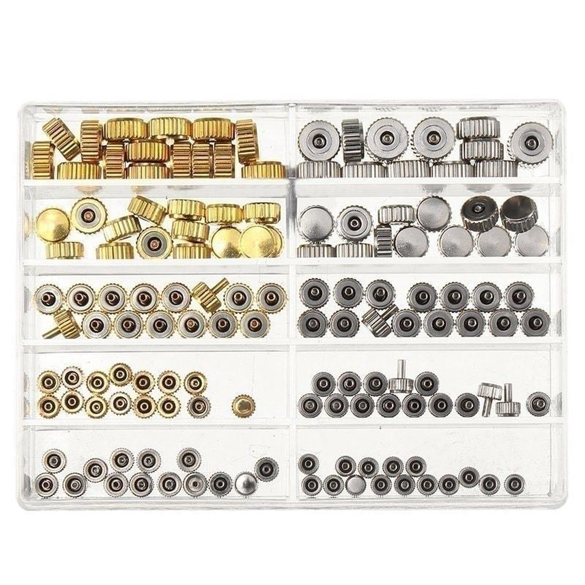 162 stks Horloge Reparatie Kit Koper Roestvrij Stalen Horloge Stem Extender Horloge Kronen 3.5mm/4.0mm/4.5mm/5.0mm/7.5mm Vervanging voor Horloge