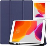Tablet hoes geschikt voor Ipad 10.2 Inch 2019 / 2020 / 2021 - Tri-Fold Book Case met Apple Pencil houder + Screenprotector - Donker Blauw