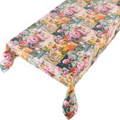 Tafelzeil Painted Rose -  140 x 200 cm - Multi tafellaken - Tafelkleed plastic - Voor buiten en binnen - Verschillende maten - Geleverd in een koker