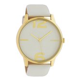 OOZOO Timepieces - Gouden horloge met steen grijze leren band - C10370 - Ø45