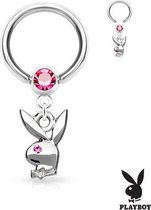 Tepel piercing ring met playboy bunny hanger ©LMPiercings