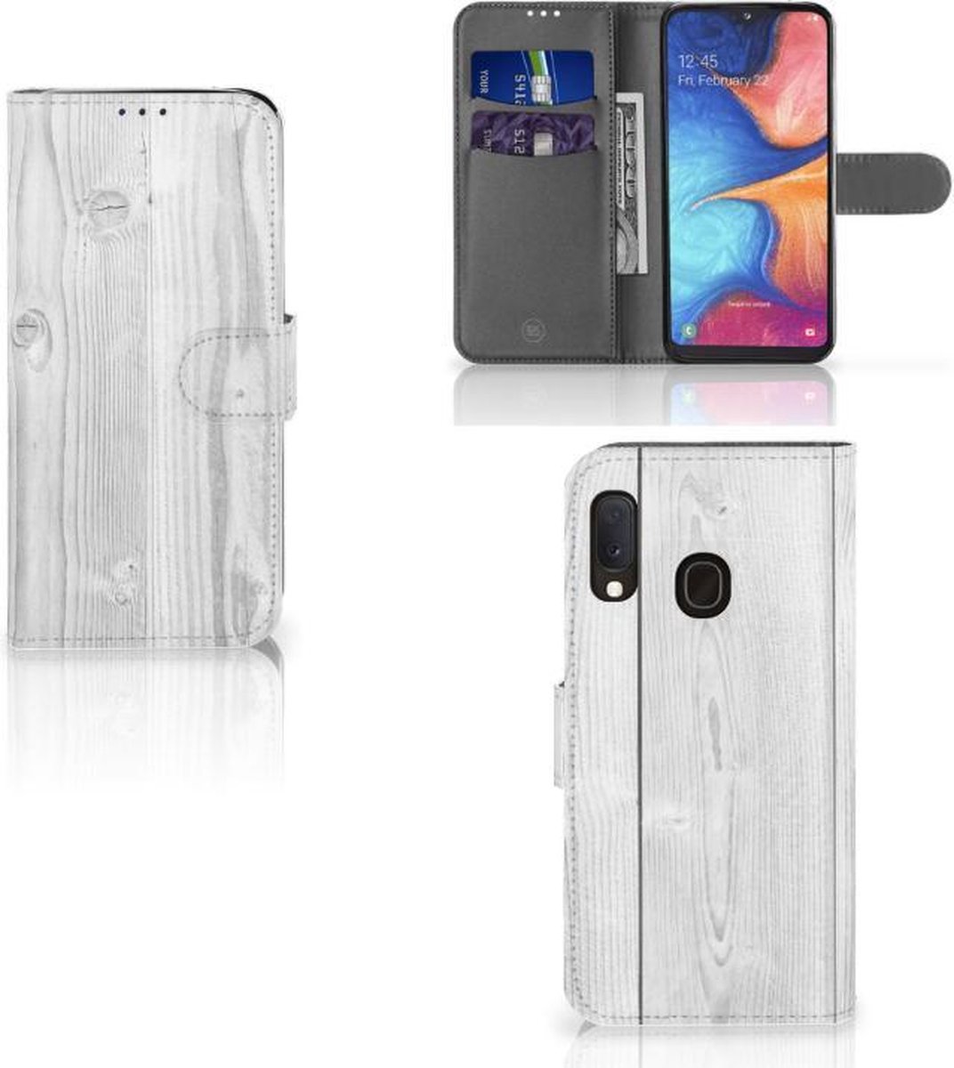 Samsung Galaxy A20e Book Style Case White Wood