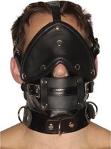 Strict Leather Streng uitziende lederen premium muilkorf met blinddoek en knevel