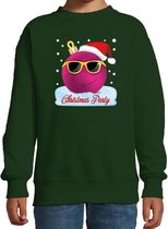Foute kersttrui / sweater Christmas party groen voor meisjes - coole kerstbal - kerstkleding / christmas outfit 7-8 jaar (122/128)
