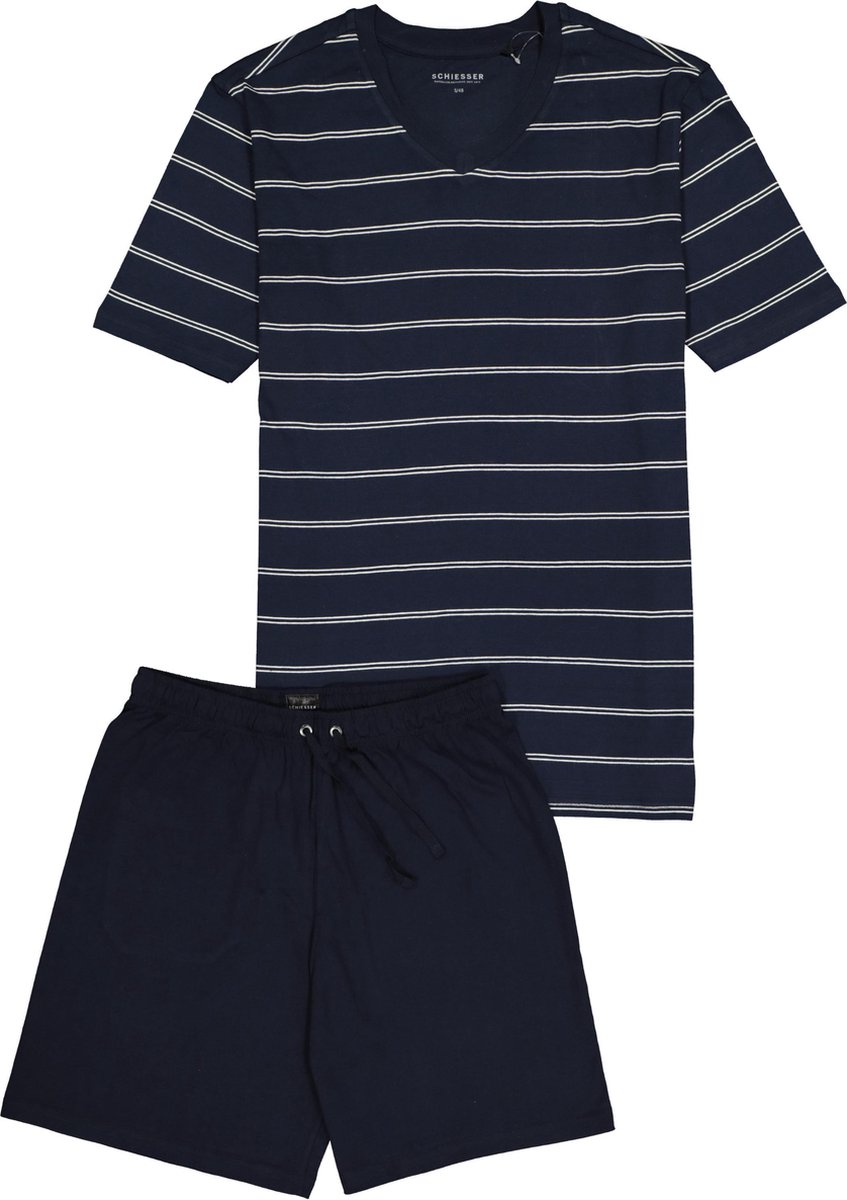Schiesser Heren Shortama - Donkerblauw - V Hals - Maat XXL