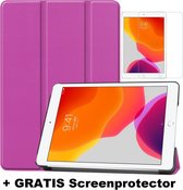 Tablet hoes geschikt voor Ipad 10.2 Inch 2019 / 2020 / 2021 - Tri-Fold Book Case + Screenprotector - Paars