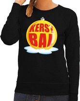 Foute kersttrui kerstbal geel op zwarte sweater voor dames - kersttruien L (52)