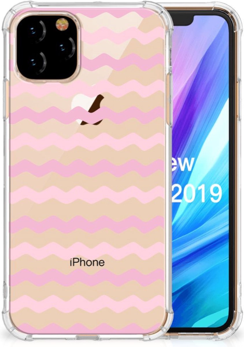 Apple iPhone 11 Pro Doorzichtige Silicone Hoesje Waves Roze