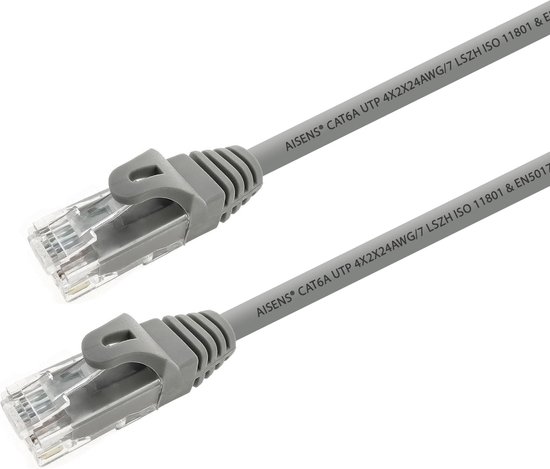 Câble réseau cordon de brassage RJ45 LSZH Cat.6A 500 Mhz UTP AWG24, gris, 5,0 mètres, sans halogène, 10 Gigabit/s