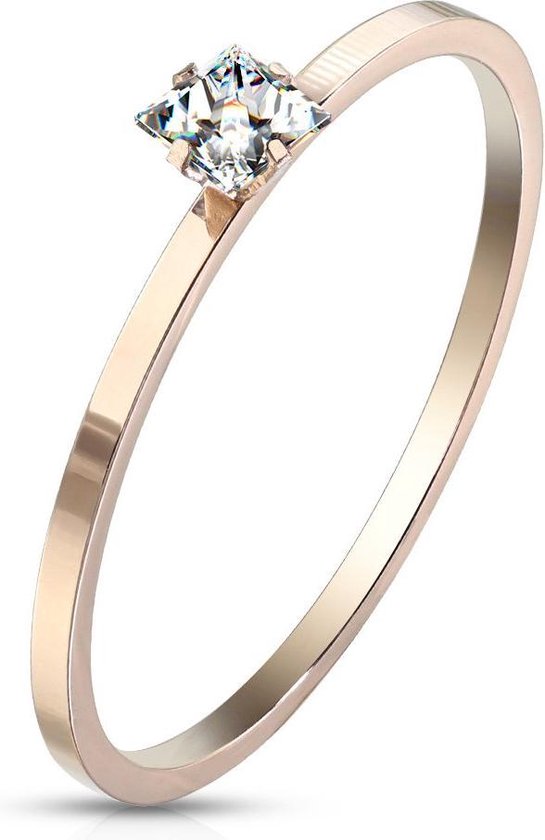 Ring Dames - Rosé Goud Kleurig - Gouden Kleur - Ring - Klassiek met Speciaal Steentje - Diado