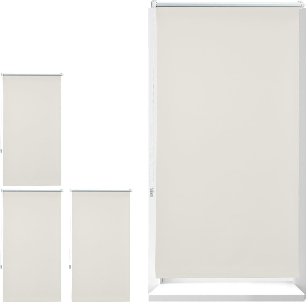 Relaxdays 4 x verduisterend rolgordijn beige - zonwerend - met klemmen – 80x210cm