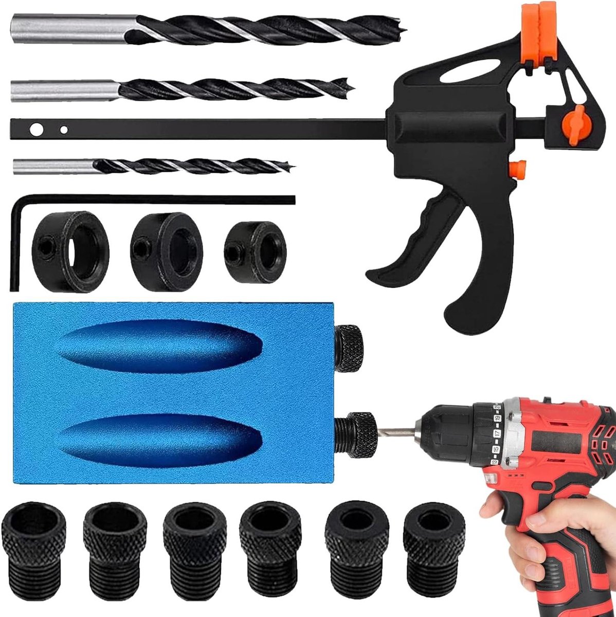 Zakgatenjig - Houtbewerking Jig - Meubelbouw - Efficiënte Diepte-aanpassing - 15 Graden - Blauw