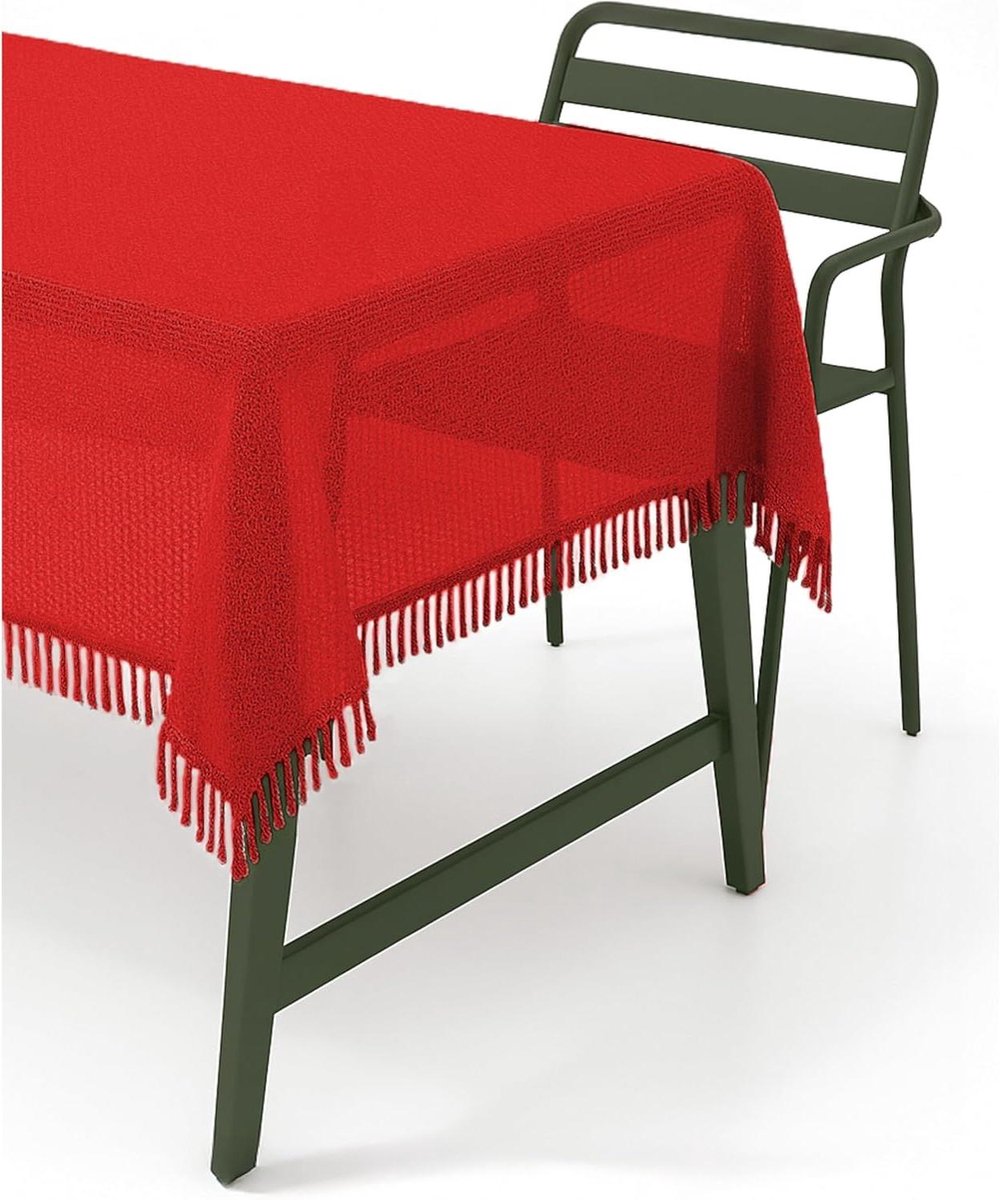 Tuintafelkleed met franjes - Balkontafelkleed Outdoor - Terras Decoratie - Afwasbaar Weerbestendig - 160 x 220 cm ovaal - Rood