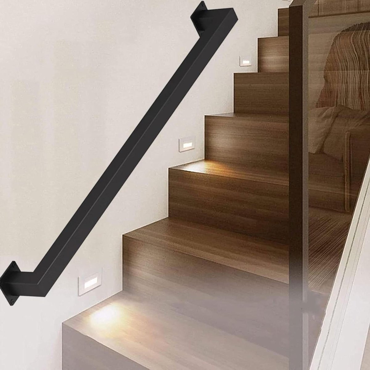 Vierkante Trapleuning - Muursteun Leuning - Veilig Lopen - Smeedijzer Metaal - 60 cm - Zwart