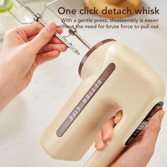 Elektrische Handmixer - Draadloze Garde - Bakken en Kloppen - 5 Snelheden Turbo Boost - 26 x 19 cm - Kaki van Merkloos — afbeelding 3