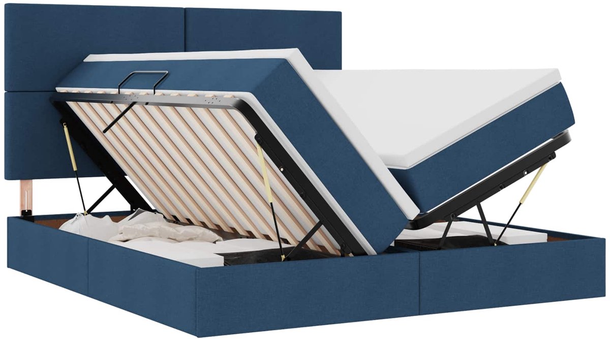 vidaXL LED - opbergbed - met - matras - Blauw - 180 - x - 200 - cm - Stof Blue