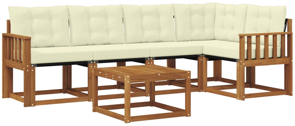 vidaXL Buiten - bank - set - 6 - st - 5-zits - Natuurlijk - en - Crème Natuurlijk en Crème