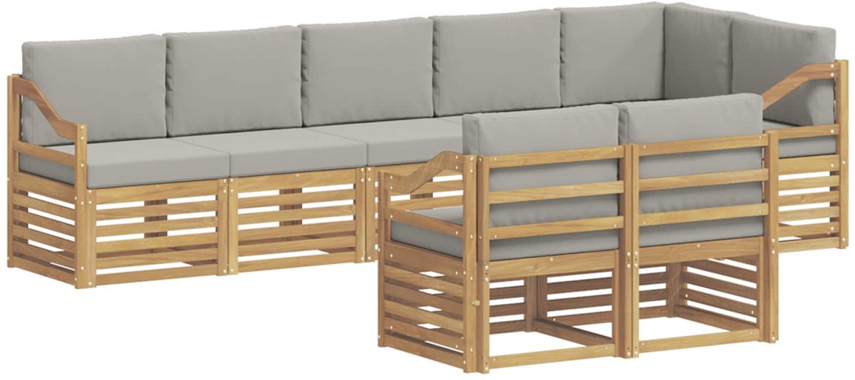 vidaXL Buiten - bank - set - 8 - st - 8-zits - Wit - en - Lichtgrijs - Polyester Wit en Lichtgrijs
