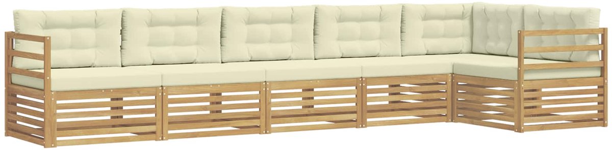 vidaXL Buiten - bank - set - 6 - st - 6-zits - Wit - en - crèmekleurig - Polyester Wit en crèmekleurig